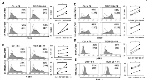 Fig. 3 Activation marker upregulation and increased phosphorylation of ERK protein by TIGIT-28 transduced T-lymphocytes