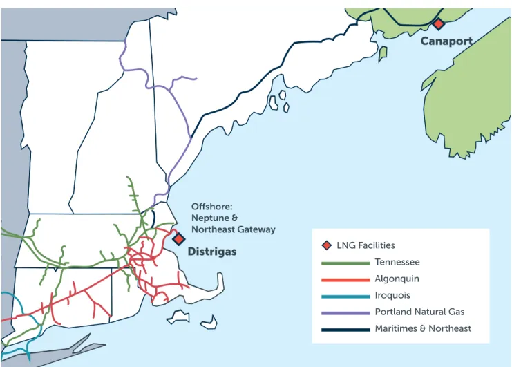 FIGURE 6. Map of New England Interstate Pipelines and LNG Terminals