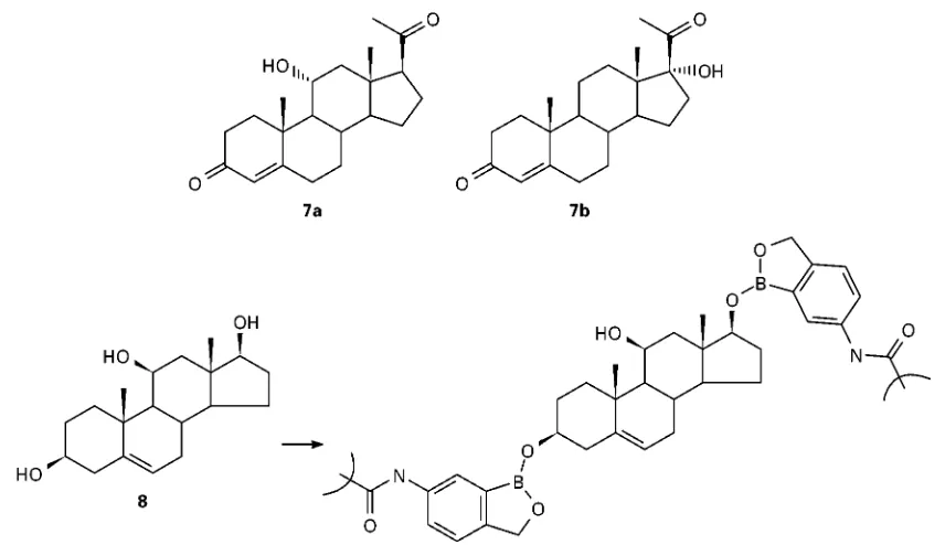 Figure 8Examples of the high regioselectivity that can be achieved by matrices produced against steroids.(androstene-triol ( �-11-OH-progesterone7a) and �-17-OH-progesterone (7b) were efficiently separated by a molecularly imprinted chromatographic station