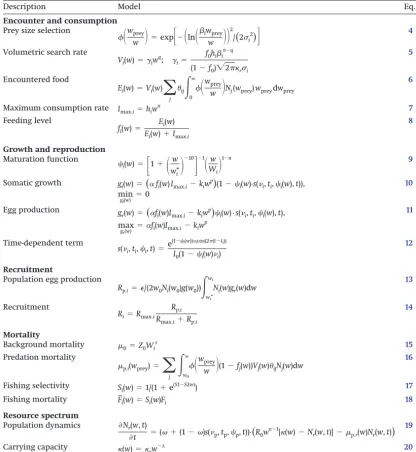 Table 1. Size spectrum model equations.