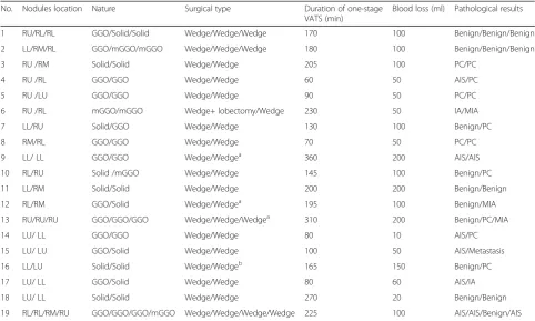 Table 3 Details of the VATS procedure of the 19 patients