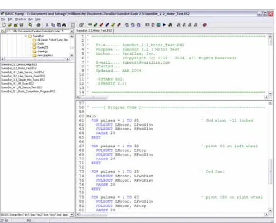 Figure 2.6: BASIC Stamp Editor with   SumoBot_ 2.2_Motor_Test.BS2 