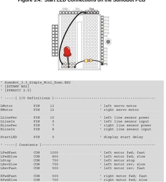 Figure 3.4:  Start LED Connections on the SumoBot PCB 