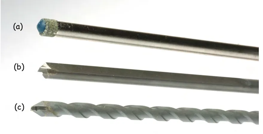 Figure 11: Drill bits optimized for penetrating safe hardplate. (a) is a low-speed diamond-tipped bit designedfor use at 200-500 RPM