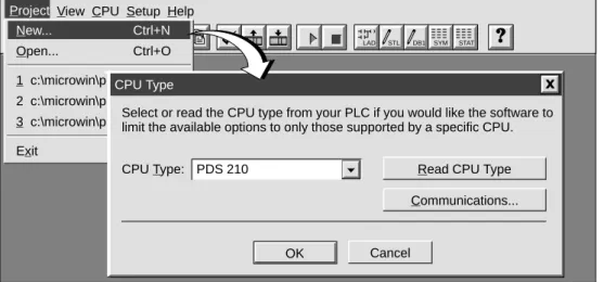 Figure 3-12. The CPU Type dialog box is displayed. Select “PDS 210” from the drop-down list box