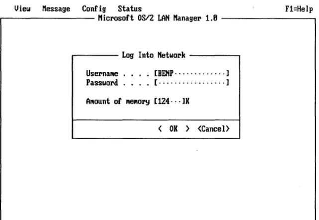 Figure 2-2. Initial LAN Manager Screen with Log Into Network Dialog Box 