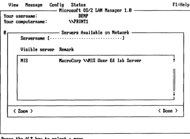 Figure 2-6. Servers Available on Network Dialog Box 