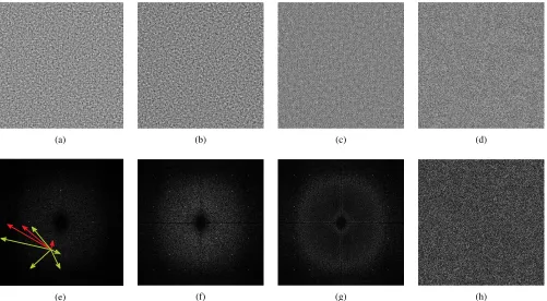 Fig. 1: Filtering for the reference SPN of Canon PowerShot A400. (a) Original SPN, (b) ZMﬁltered SPN, (d) white noise, (e) spectrum of the original reference SPN, (f) spectrum of thespectrum of thelinearly scaled into ﬁltered SPN, (c) ZM + WF ZM ﬁltered re