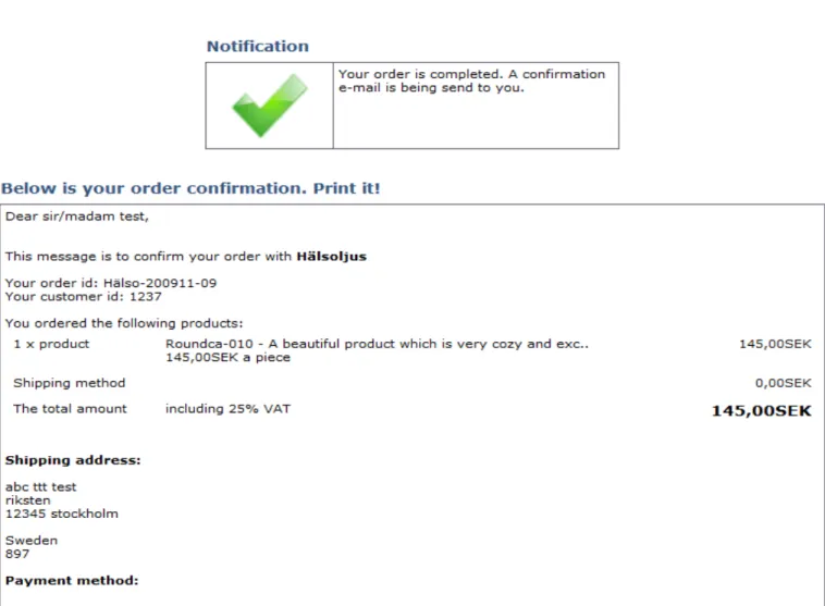 Figure 10 - Order confirmation