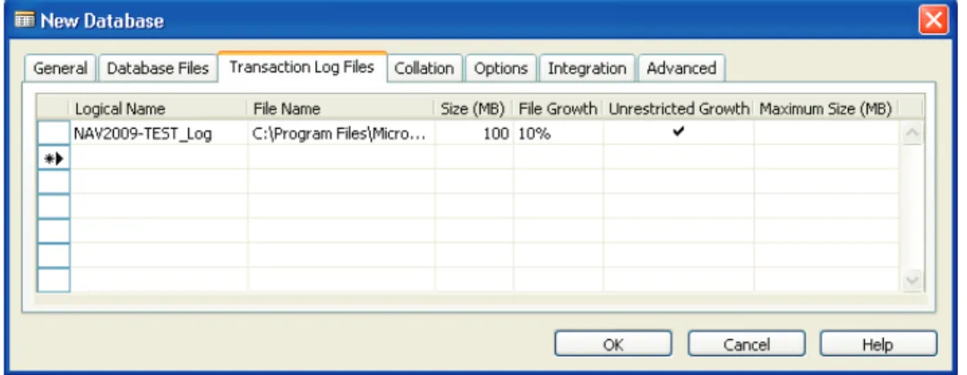 FIGURE 2.7 DEFINING THE TRANSACTION LOG FILES 