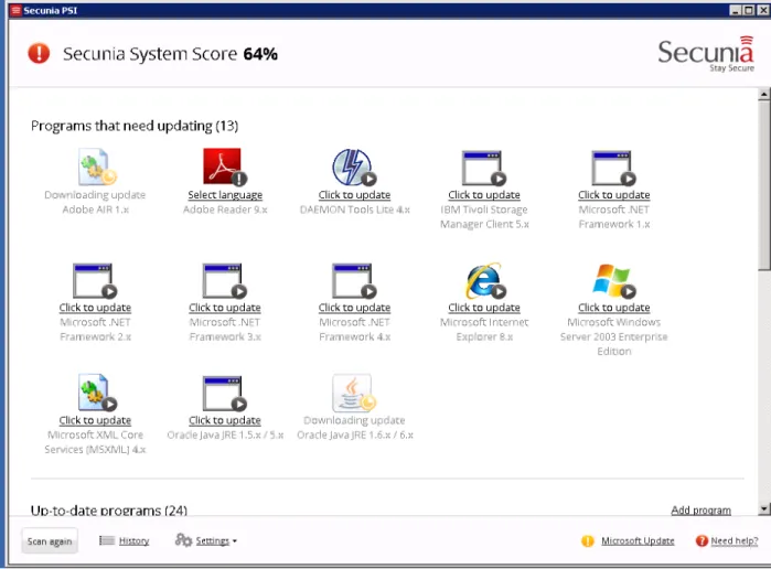 Figure 1: First Time Opening PSI – Programs Needing Updates Section 