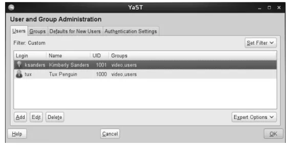 Figure 9-5  Using YaST to manage user accounts