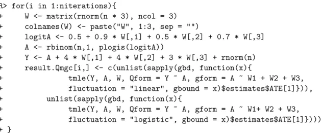 Table 1: A comparison of the effect of bounding g n using a logistic or linear fluctuation in a sparse data setting.