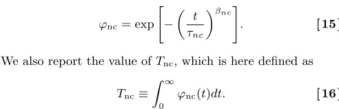 Fig. S5.(a) Values of the relaxation times τnc and Tnc for the contiguous correlation function ϕnc(t) reported in Fig