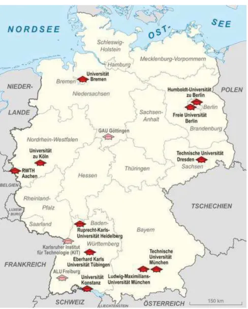 Figure 2. The best German universities selected in the 3 rd  edition   of the Exzellenzinitiative programme 