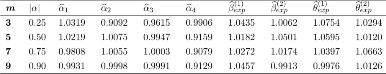 Table 5: Average Relative Estimate for estimated parameters compared with exact value when the density is MTBED at s = 1, i = 1 and j = m