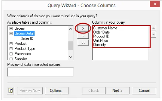 Figure 6 - Selecting Fields to Import in the Microsoft Query Wizard 