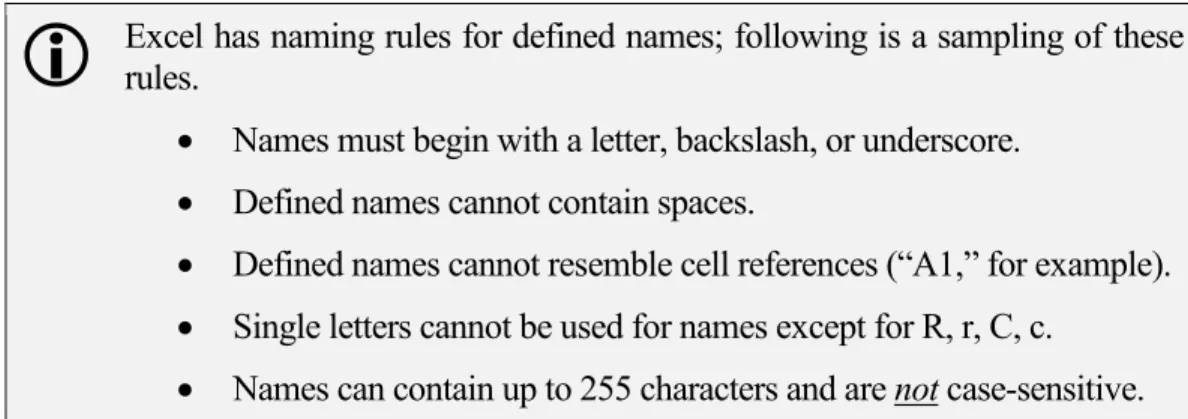 Figure 27 - Using the New Name Dialog Box to Create a Defined Name 