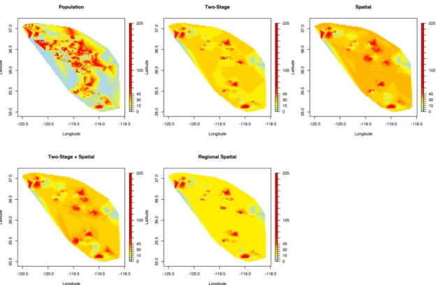 Figure 3: Interpolated surfaces using the population (truth) and posterior predictive samples from the four models
