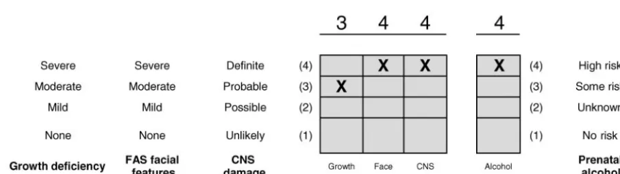 FIGURE 1Four-Digit Diagnostic Code grid. The 4-Digit Code (3444) that is inserted in the grid is 1 of 12 codes that meet the diagnostic criteria for FAS.5