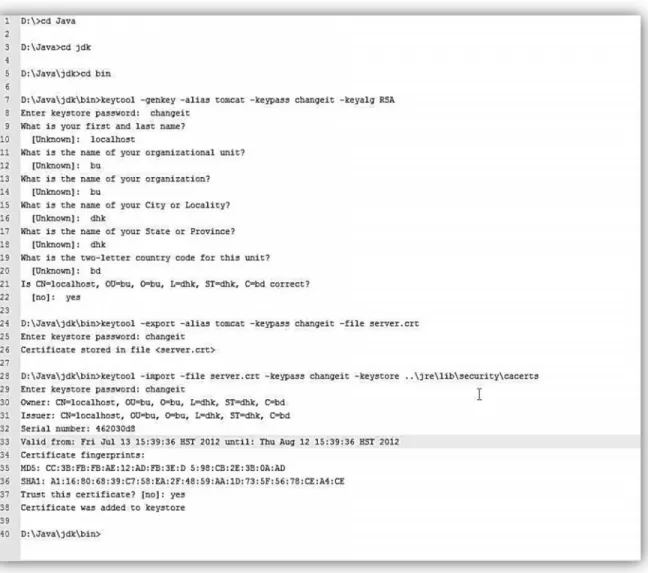 Figure 3. Commands to generate the keystore and the self-signed certificate