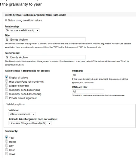 Figure D-6. Adding an argument to a full-page view to filter by year, if year is included in the URL 