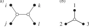 Fig. 2. (a) A quartet tree i j|kl. (b) Tripod tree.