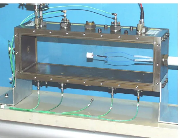 Figure 2 Photograph of the rectangular 4-l chamber with mounted SDF charge (polycarbonate window removed)