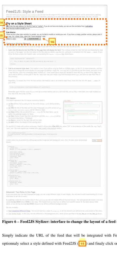 Figure 6 – Feed2JS Stylizer: interface to change the layout of a feed using CSS 