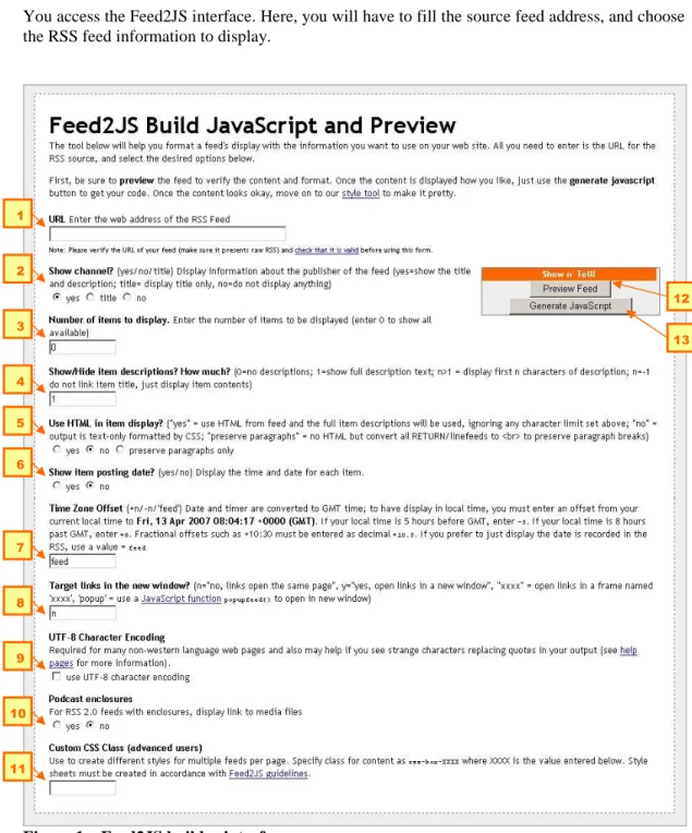 Figure 1 – Feed2JS builder interface 
