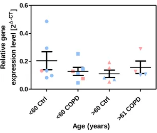 Figure 3.2: SLC22A4 expression in bronchiolar epithelium of aged patients <60 years or >60 years) with/without COPD