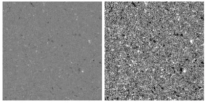 Fig. 8.— 256×256 quiet-Sun images. Image on theright is a threshholded version of the left one