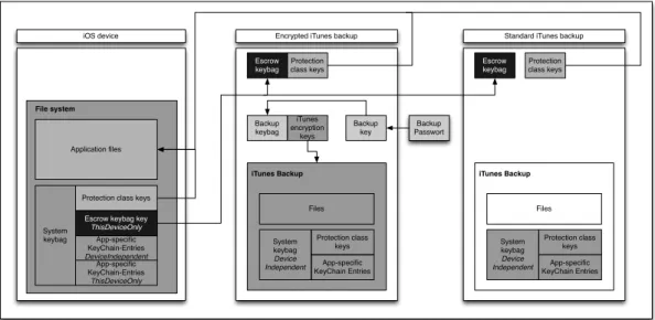 Figure 3: iTunes backup systems: Standard backups store the files in plain on the backup device