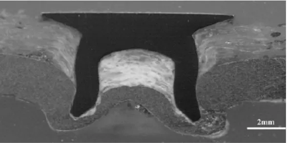 FIGURE 10. ―The cross-section of a SPR joint with 2 mm glass fibre composite and 2 mm AA6082 T6(modified from [64])