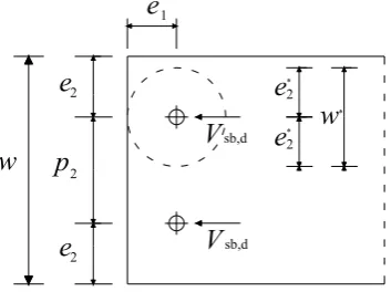 Figure 8.3 shows that for elements where 2ee2 > e1 the effective width w* and the effective edge distance 2* should correspond to the smallest distance in any direction from the hole centre to an adjacent edge