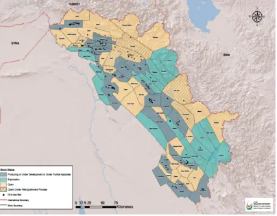 Figure 2: Discoveries and development of 'blocks' in the Kurdistan Region (Source: Ministry of Natural Resources, 2015) 