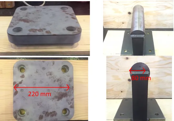 Figure 22: Custom made impactors for the Drop Tower. Flat plate (Left) and Cylindrical (Right) 