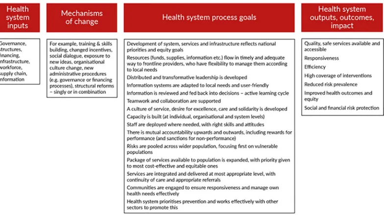FIGURE 1Health system strengthening (HSS) framework and process goals.Source: authors