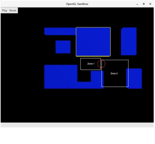 Figure 6.1: HRBB 4th floor represented in the Simulator. The different zones are marked with white rectangles