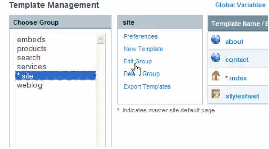 Figure 1.1: Clicking Edit Group to Rename a Template Group 