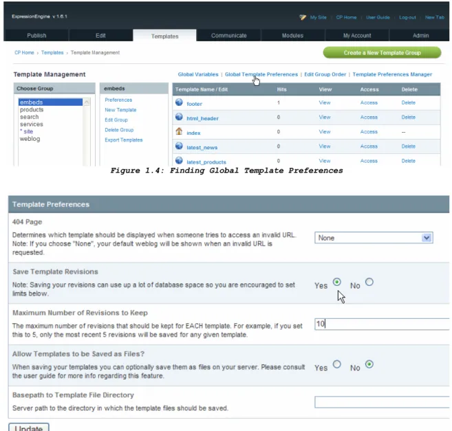 Figure 1.5: Turning on Template Revisioning 