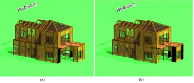 Figure 5: Two examples of reinforcement plans of the wooden house. The walls shown in black are reinforced by diagonal braces and structural boards