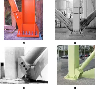 Figure 1.3 Conventional exposed tube column bases in steel MRFs: (a) unstiffened tube base; (b) stiffened tube base