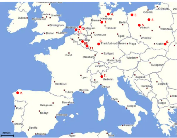 Figure 1. Localisations of  the best practices. Source: own study Institute of  Logistics and Warehousing.