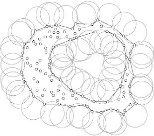 Figure 4.6: A 2D surface (the black edges between two points) constructed for apoint cloud using the alpha shapes algorithm