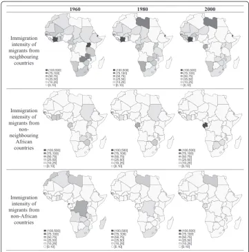 Fig. 5 Evolution of immigration intensity from African countries (immigrants per 1000 inhabitants).Source: Global Bilateral Migration Database