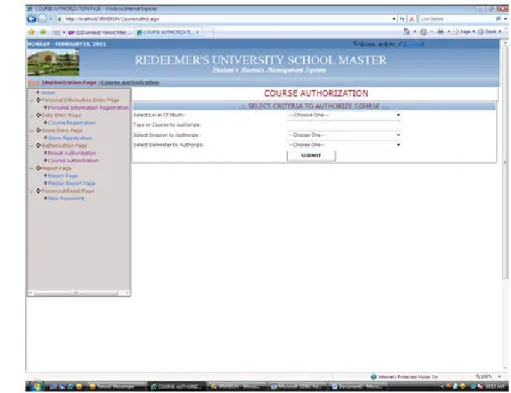 Figure 3.11 Course authorisation interface 