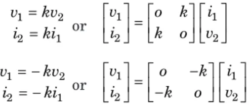 Fig. 1.19 shows a general representation of a gyrator and its v-i relations are given as